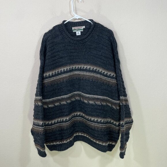 CELTIC COUNTRY Wool Sweater Mens Large Chunky Gray Fisherman Pullover Ireland - Picture 1 of 4